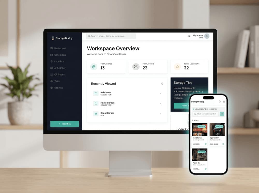 StorageBuddy app showing organised box inventory
